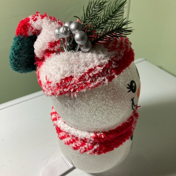 Festive lighted Snowman Holiday Decor with Red Accents - Picture 5 of 6